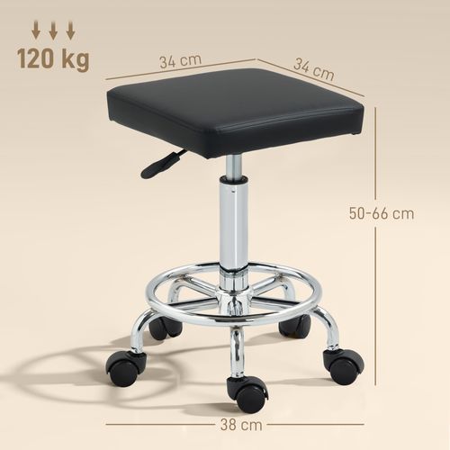 Tabouret De Travail Réglable Sur Roulettes Avec Repose-pieds Noir