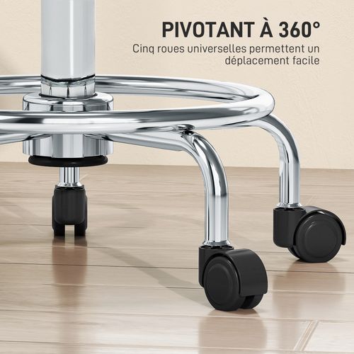 Tabouret De Travail Réglable Sur Roulettes Avec Repose-pieds Noir