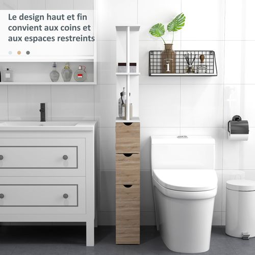 Colonne Salle De Bain - 2 Tiroirs, 2 Étagères, Porte - Mdf Métal