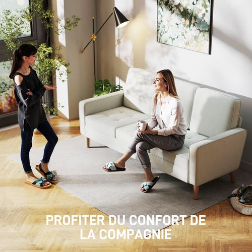 Canapé 3 Places Design Assise Effet Capitonné Piètement Effilé Bois Velours Crème