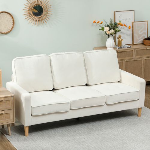 Canapé 3 Places Design Assise Effet Capitonné Piètement Effilé Bois Velours Crème