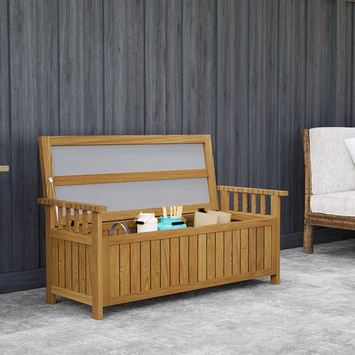 Banc De Jardin Avec Coffre De Rangement 186l Et Accoudoirs Bois Pré-huilé