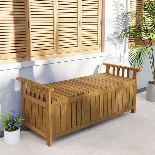 Banc De Jardin Avec Coffre De Rangement 186l Et Accoudoirs Bois Pré-huilé