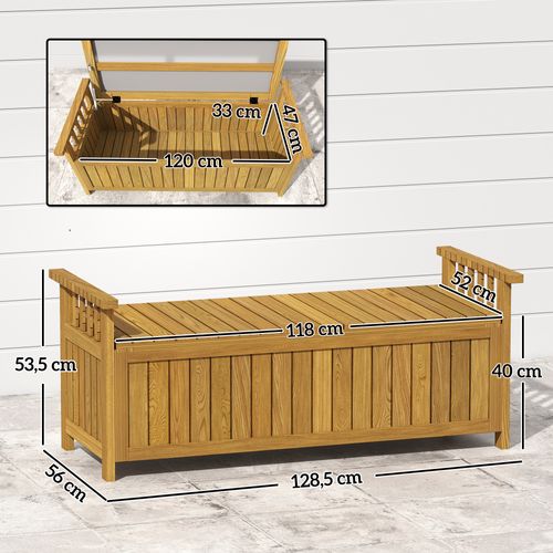 Banc De Jardin Avec Coffre De Rangement 186l Et Accoudoirs Bois Pré-huilé