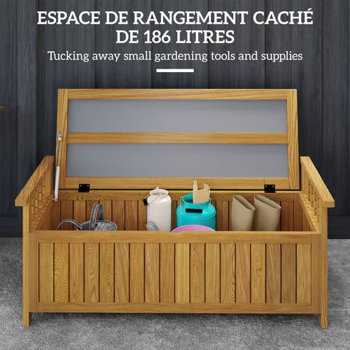 Banc De Jardin Avec Coffre De Rangement 186l Et Accoudoirs Bois Pré-huilé