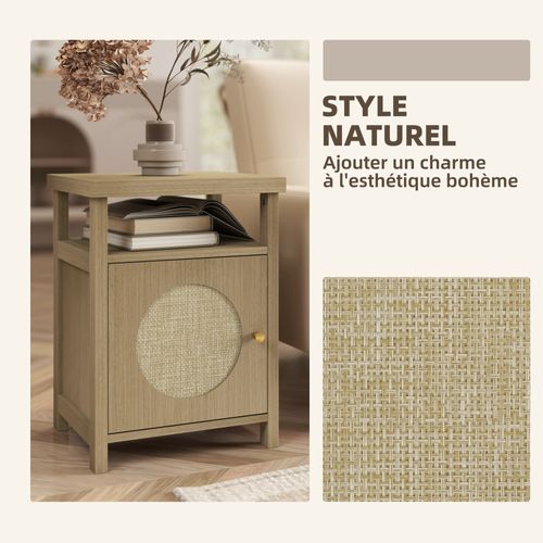 Lot De 2 Chevets Style Bohème Effet Bois Et Cannage - Porte, Niche