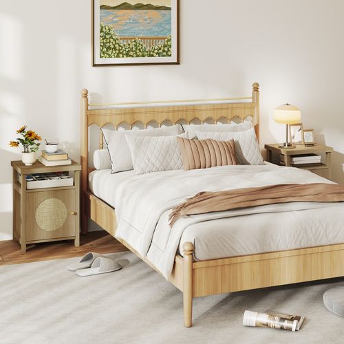 Lot De 2 Chevets Style Bohème Effet Bois Et Cannage - Porte, Niche