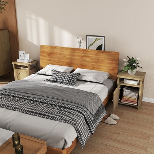 Lot De 2 Chevets Style Bohème Effet Bois Et Cannage - Porte, Niche