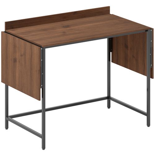 Bureau Pliable 2 Rallonges Rebord Plateau Métal Noir Effet Bois Noyer