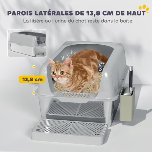 Bac à Litière Chat En Acier Inoxydable Nombreux Accessoires Gris