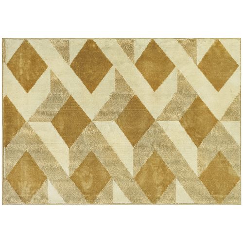 Tapis Salon Moderne Style Graphique Géométrique Beige Moutarde