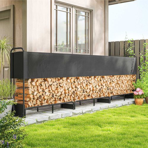 Range Bûches Abri Bûches Avec Housse Imperméable 389 X 38 X 118 Cm Acier Noir