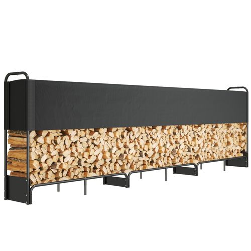 Range Bûches Abri Bûches Avec Housse Imperméable 389 X 38 X 118 Cm Acier Noir