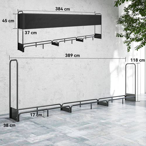 Range Bûches Abri Bûches Avec Housse Imperméable 389 X 38 X 118 Cm Acier Noir