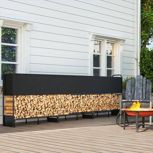 Range Bûches Abri Bûches Avec Housse Imperméable 389 X 38 X 118 Cm Acier Noir