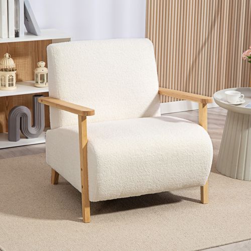 Fauteuil Lounge Style Nordique Effet Laine Bouclée Structure Bois