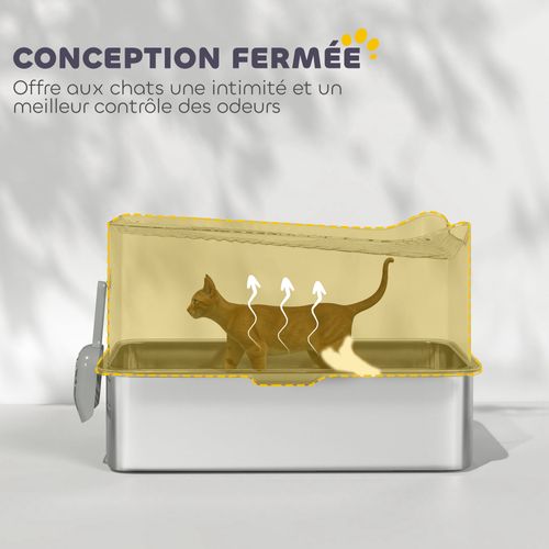 Maison De Toilette XL 65l Design Chat Acier Inox Abs Noir