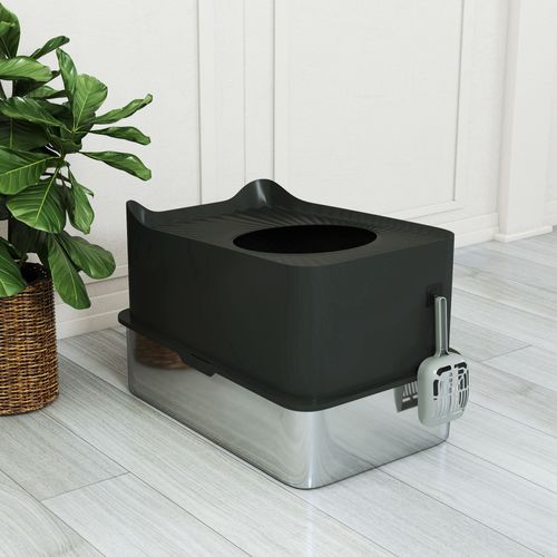 Maison De Toilette XL 65l Design Chat Acier Inox Abs Noir
