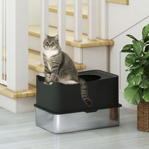 Maison De Toilette XL 65l Design Chat Acier Inox Abs Noir