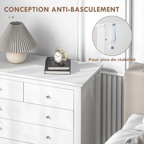 Commode 5 Tiroirs Style Contemporain Poignées Boutons Métal Mdf Blanc