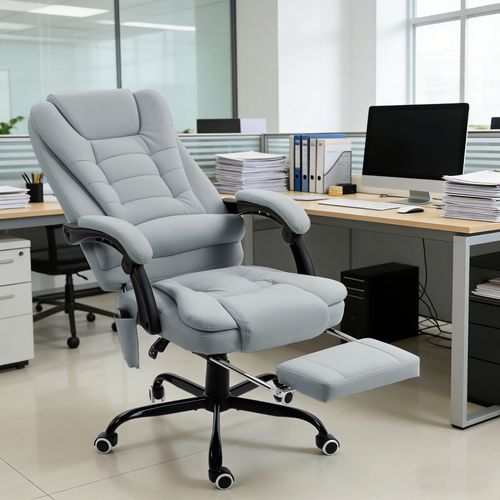Fauteuil De Bureau Avec Repose-pied Intégré En Pu - Gris