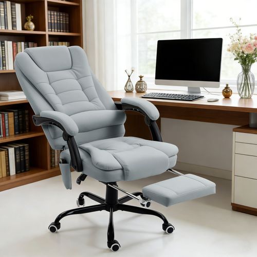 Fauteuil De Bureau Avec Repose-pied Intégré En Pu - Gris