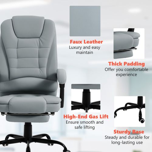 Fauteuil De Bureau Avec Repose-pied Intégré En Pu - Gris