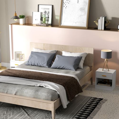 Lot De 2 Chevets - Tiroir, Niche, Plateau - Poignée Métal Doré Blanc