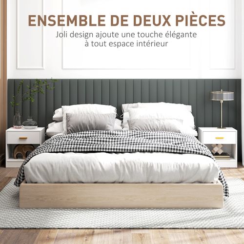 Lot De 2 Chevets - Tiroir, Niche, Plateau - Poignée Métal Doré Blanc