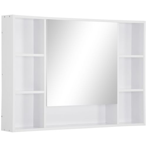 Armoire Murale Salle De Bain Avec Miroir - 7 Niches, Étagère - Mdf Blanc