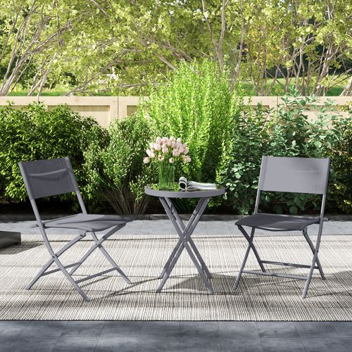 Ensemble Bistrot Jardin 2 Personnes Pliable Métal Époxy Gris