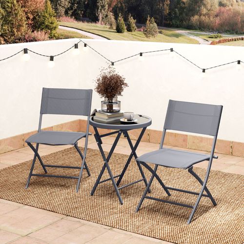 Ensemble Bistrot Jardin 2 Personnes Pliable Métal Époxy Gris