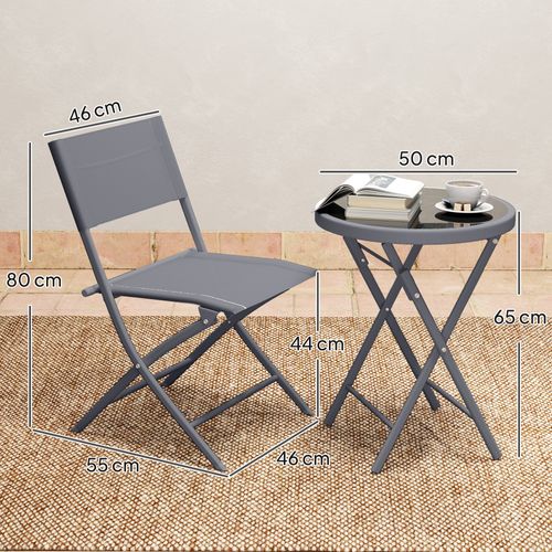 Ensemble Bistrot Jardin 2 Personnes Pliable Métal Époxy Gris