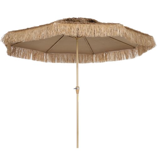 Parasol Droit Style Hawaïen Franges Raphia Diamètre 294 Cm Marron Clair