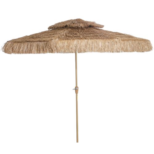 Parasol Droit Style Hawaïen Franges Raphia Diamètre 294 Cm Marron Clair