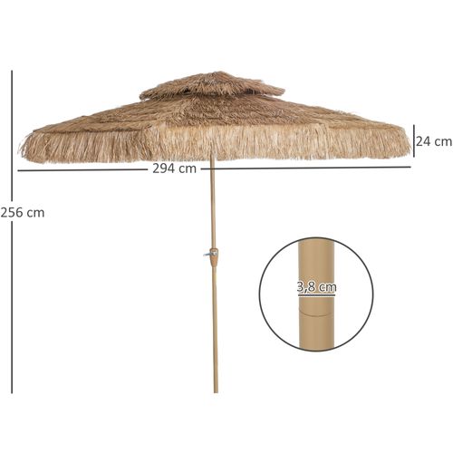 Parasol Droit Style Hawaïen Franges Raphia Diamètre 294 Cm Marron Clair