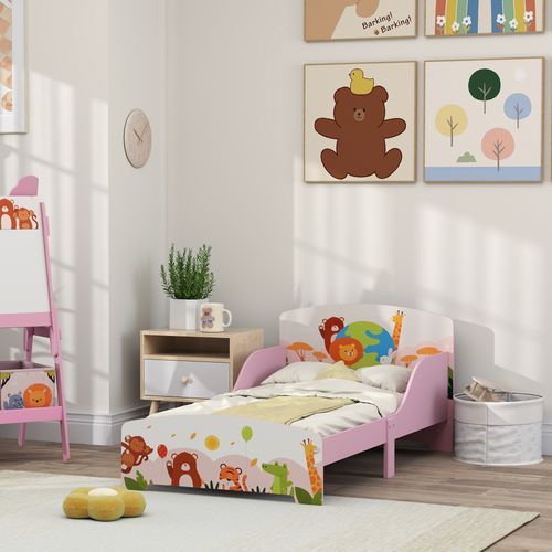 Lit Enfant 90x190 Design Animaux - Sommier à Lattes Inclus - Mdf Contre-plaqué Rose