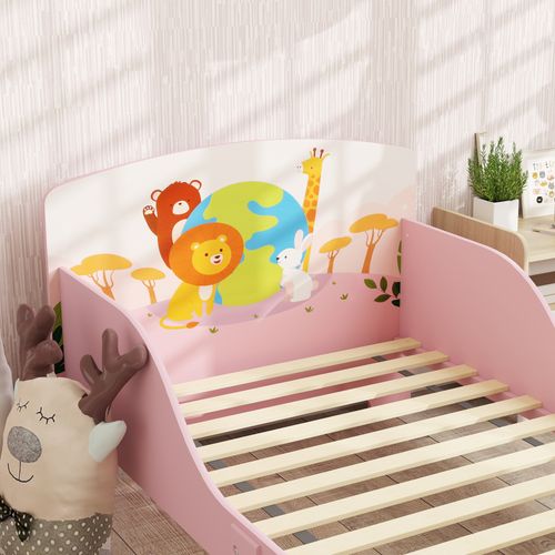 Lit Enfant 90x190 Design Animaux - Sommier à Lattes Inclus - Mdf Contre-plaqué Rose