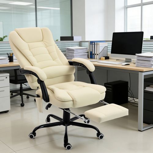 Fauteuil De Bureau Avec Repose-pied Intégré En Pu - Beige