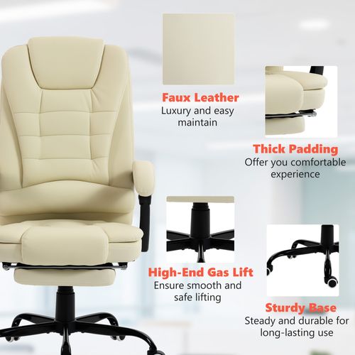 Fauteuil De Bureau Avec Repose-pied Intégré En Pu - Beige