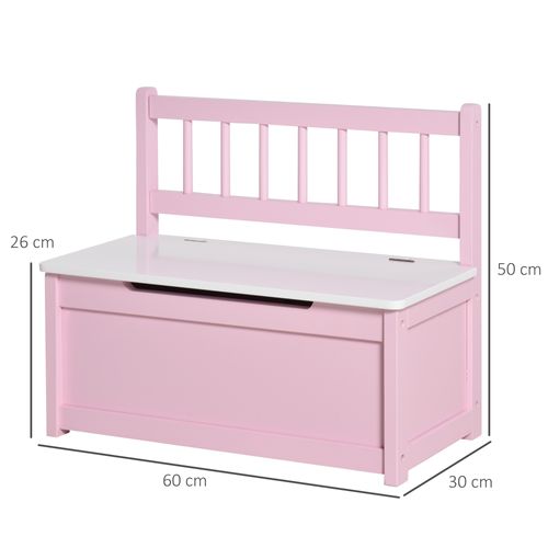 Banc Coffre à Jouet 2 En 1 Style Girly Rose Blanc Dim. 60 X 30 X 50 Cm