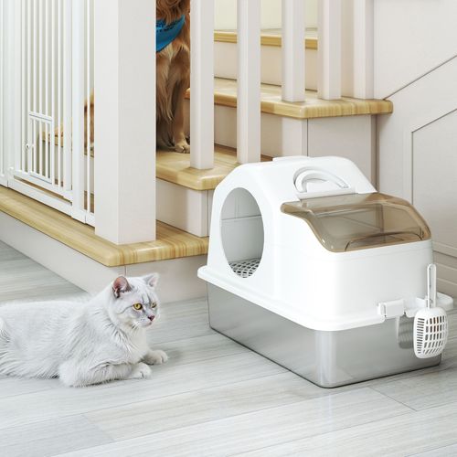 Maison De Toilette Chat - Pelle, Poignée - Acier Inox Plastique Gris Clair
