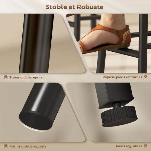 Ensemble Table De Bar 2 Tabourets Étagères Porte-verres Range-bouteilles Gris