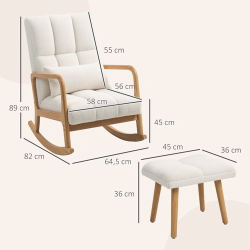 Fauteuil à Bascule Tissu Laine Bouclée Matelasée Avec Repose-pieds Style Nordique