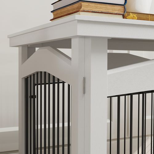 Cage Barrière Chien Table Basse D'appoint 3 En 1 Plateaux Amovibles Noir Blanc