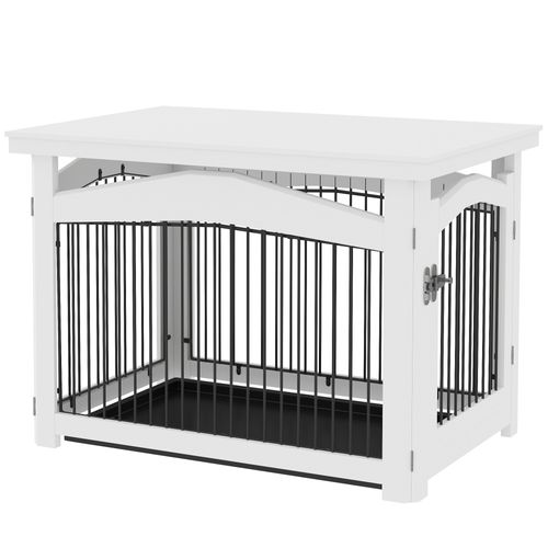 Cage Barrière Chien Table Basse D'appoint 3 En 1 Plateaux Amovibles Noir Blanc