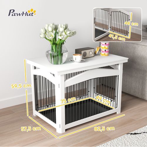 Cage Barrière Chien Table Basse D'appoint 3 En 1 Plateaux Amovibles Noir Blanc