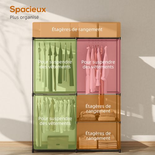 Armoire Penderie 2 Barres De Suspension 6 Étagères Métal Pvc Non Tissé Noir