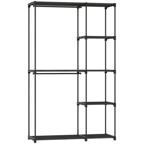 Armoire Penderie 2 Barres De Suspension 6 Étagères Métal Pvc Non Tissé Noir