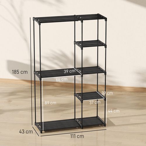 Armoire Penderie 2 Barres De Suspension 6 Étagères Métal Pvc Non Tissé Noir